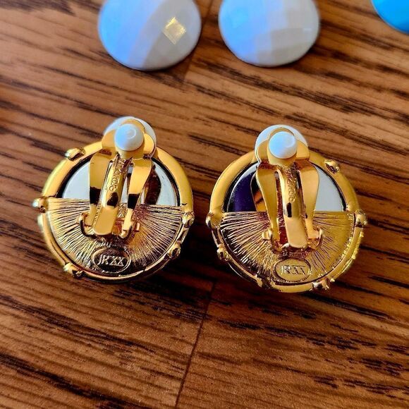 JOAN RIVERS Gold Cage Cabochon Comfort Clip Earrings, 5 Colors! TIMELESS CHIC! - Picture 3 of 10
